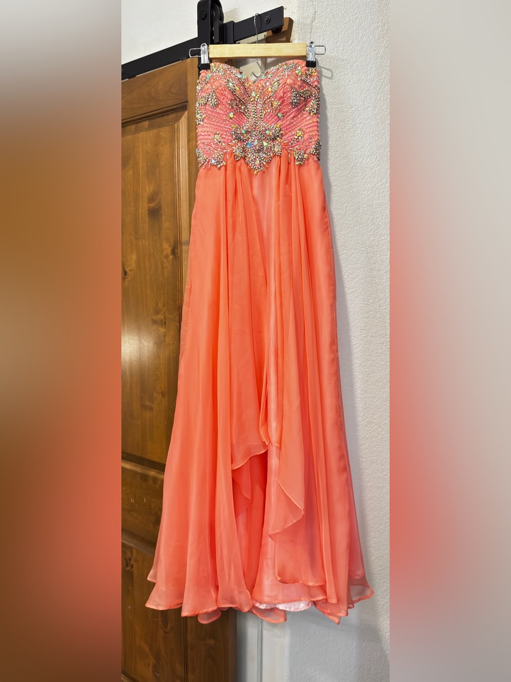 ALYCE Paris Beaded Corset Strapless Prom Dress Coral Chiffon Gown 00